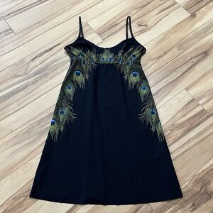 Commando Woman's Classic Mini Cami Slip Dress Black W/Peacock Print Sz Small